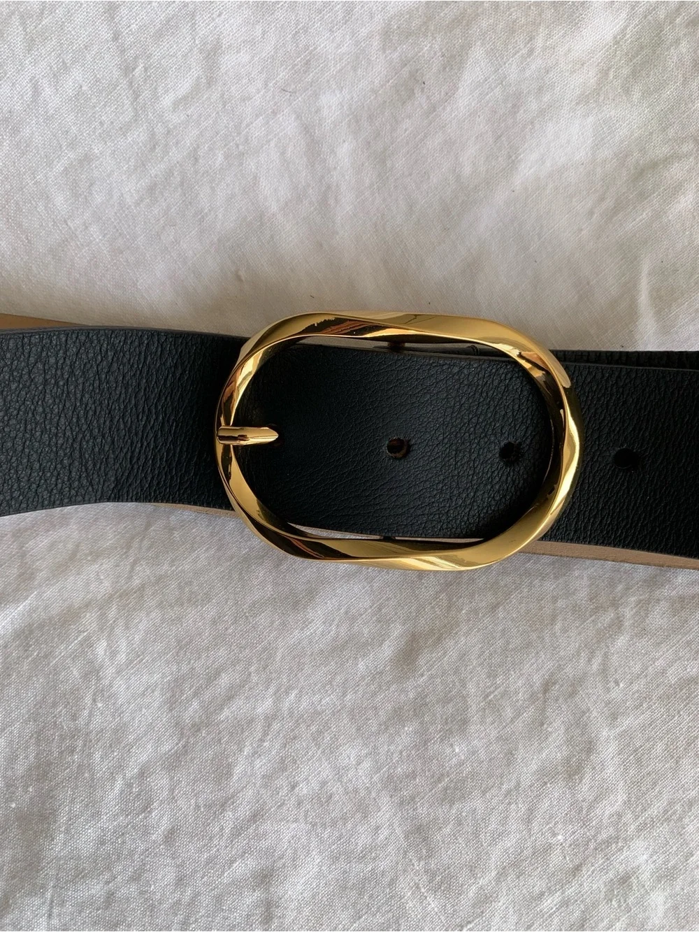 B-Low The Belt Kyra Leather Oval Buckle Belt Black Gold